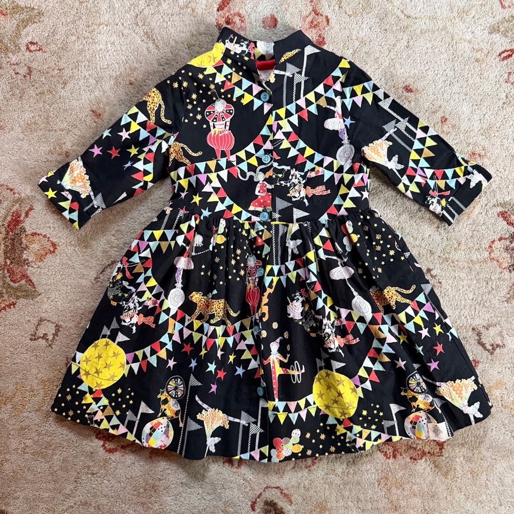 HTF Bijou Sauvage Circus Novelty Print Dress | Girls 6 | Made in USA